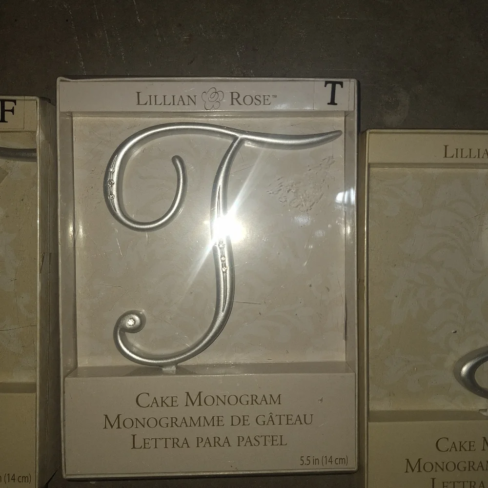Lillian Rose Silver Cake Monogram 'F' T or J